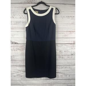 Talbots Dress Womens 8 Navy Black Colorblock Sheath Sleeveless Knee Work Office